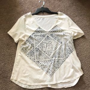 Old navy cream and blue shirt sleeve top